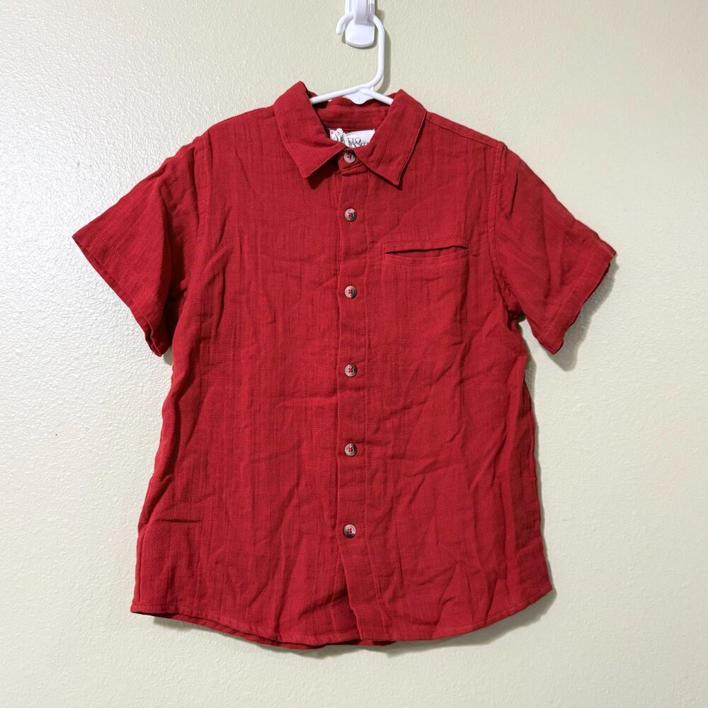 Poppet & Fox Smart Short Sleeve Gauze Button-Down Shirt Boys Size 7 NWT
